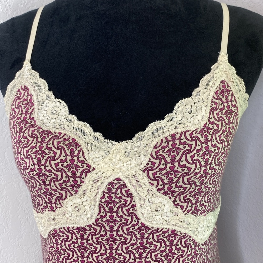 NWOT VTG Y2K Ann Taylor Loft Pink Hearts Brocade Lace Trim Tank Top Cami